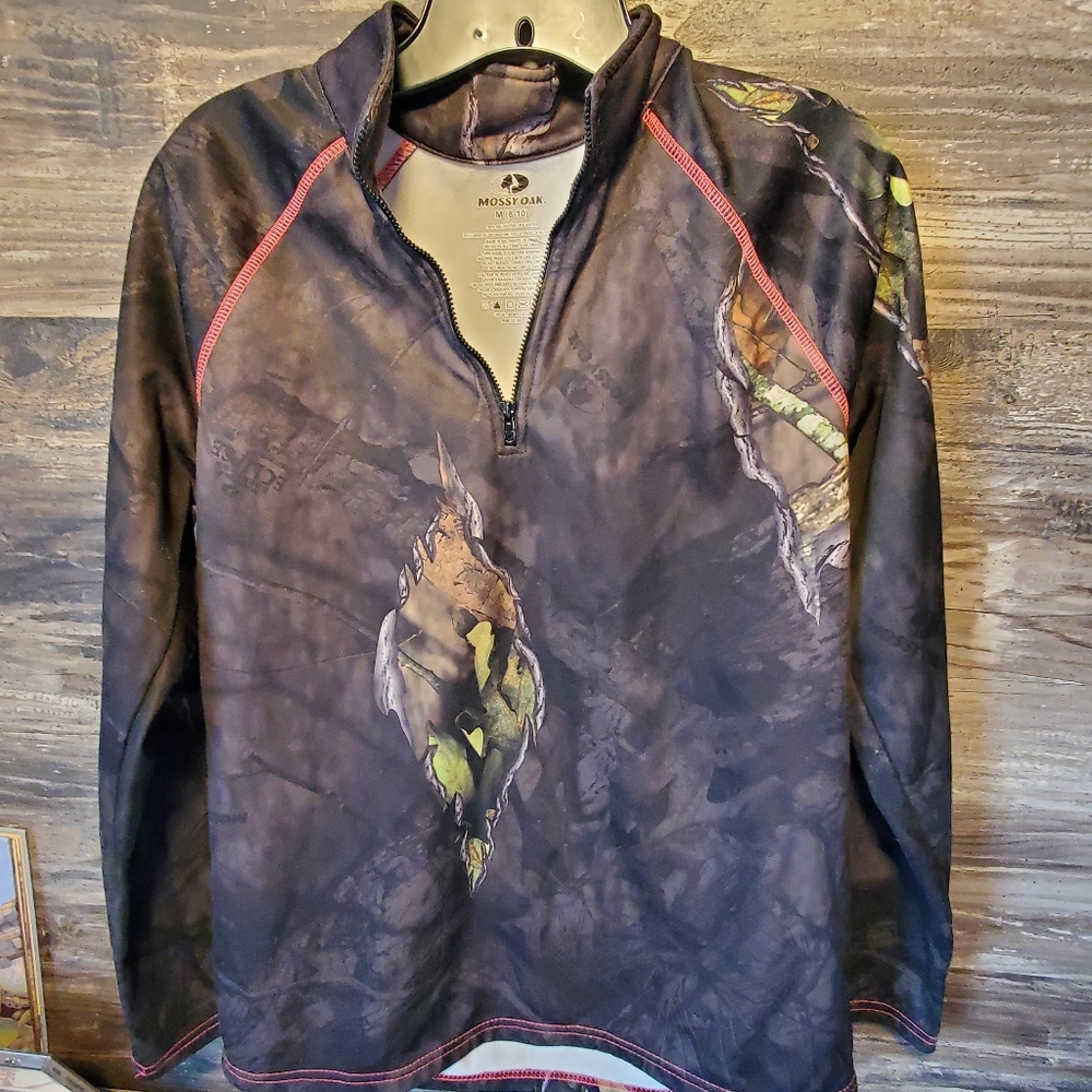 Mossy‎ Oak Womens Pink Camo 1/4 Zip Hunting Fleece Jacket Pullover Top Sz Medium